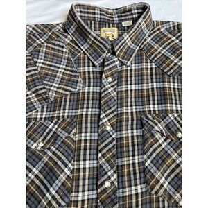 Resistol Double R Shirt Mens Brown Heavy Plaid Cotton‎ Pearl Snap -Size XXL